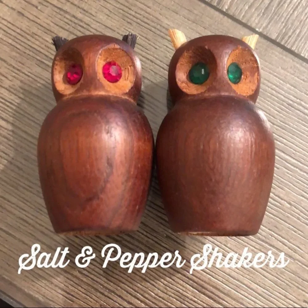 Vintage 1970’s Wooden Owl Salt & Pepper Shakers